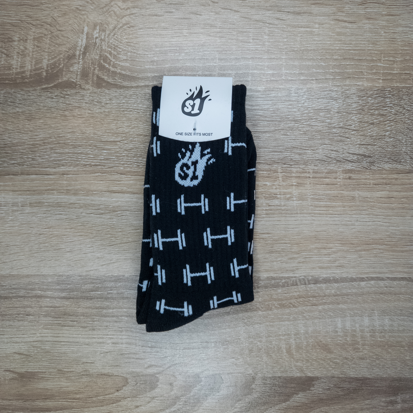 Black Barbell Crew Socks