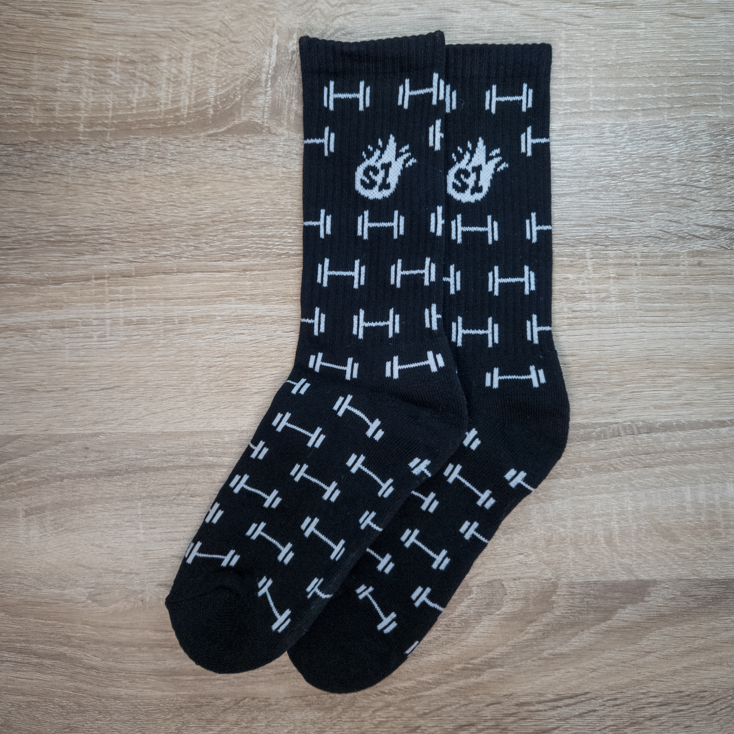 Black Barbell Crew Socks
