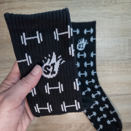 Black Barbell Crew Socks