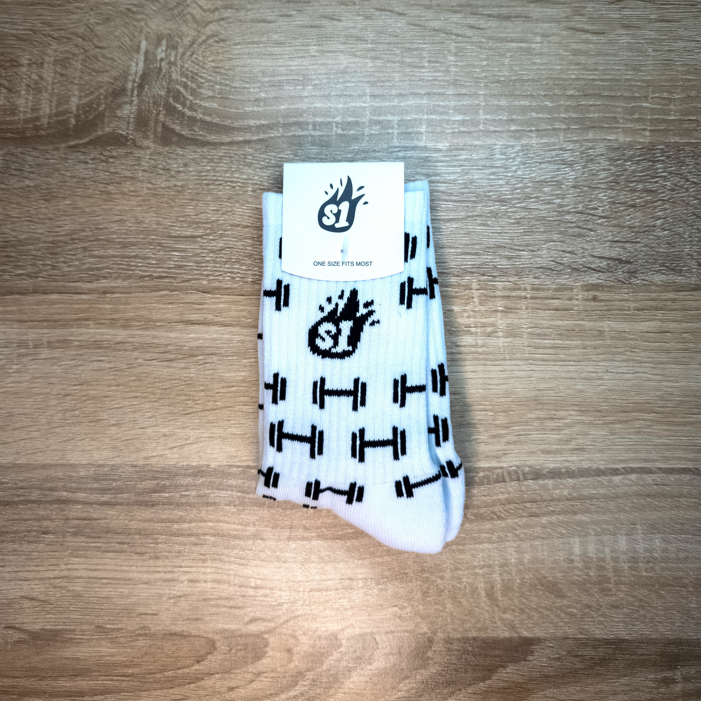 White Barbell Crew Socks