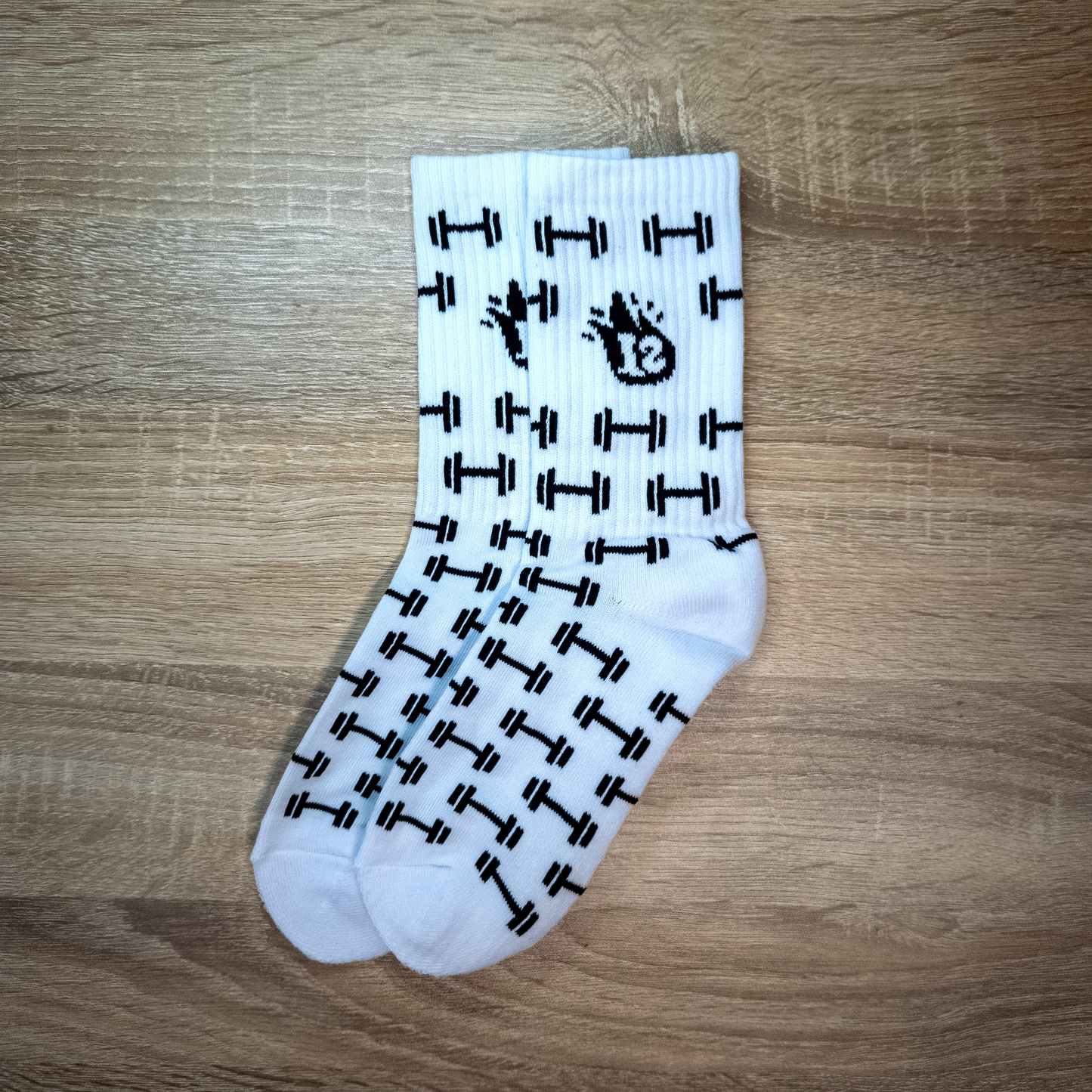 White Barbell Crew Socks