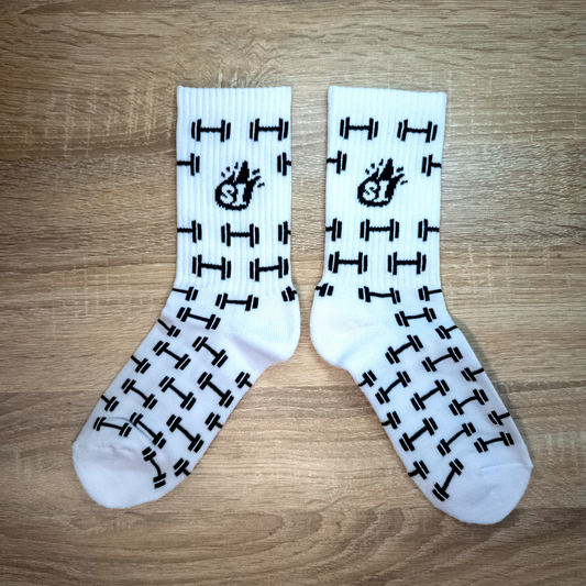 White Barbell Crew Socks