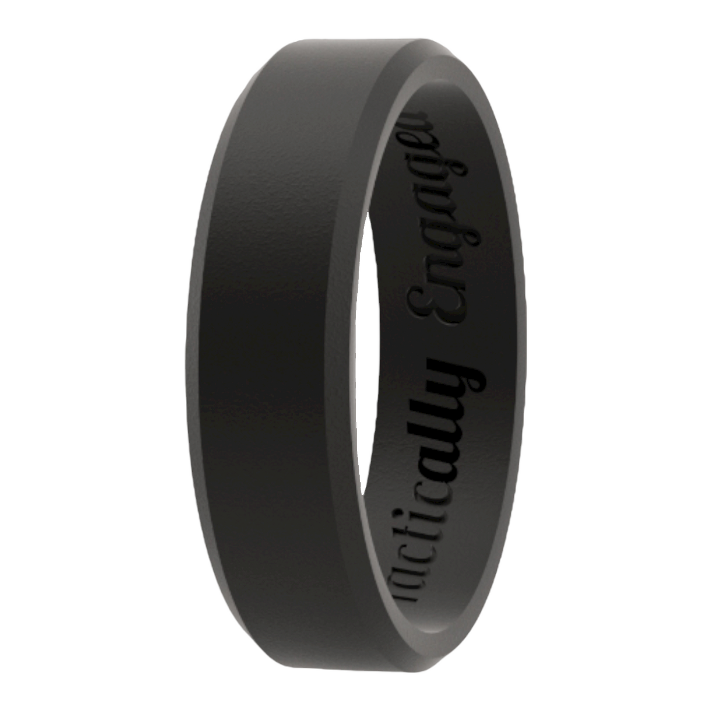 Wide Beveled Black Silicone Ring