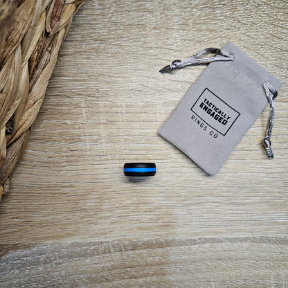 Blue stripe Black Silicone Ring