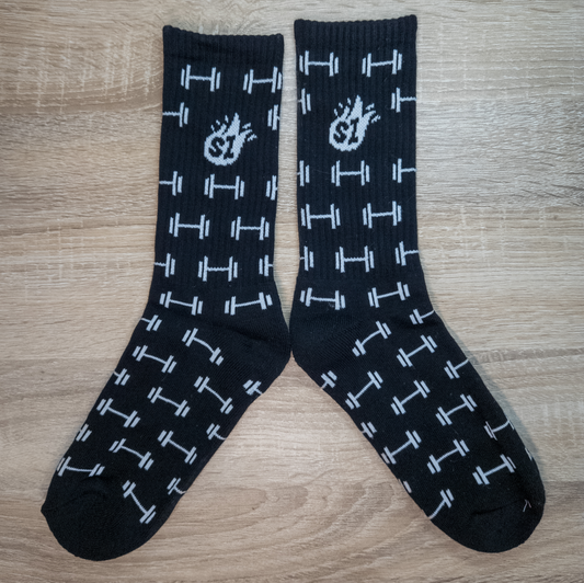 Black Barbell Crew Socks