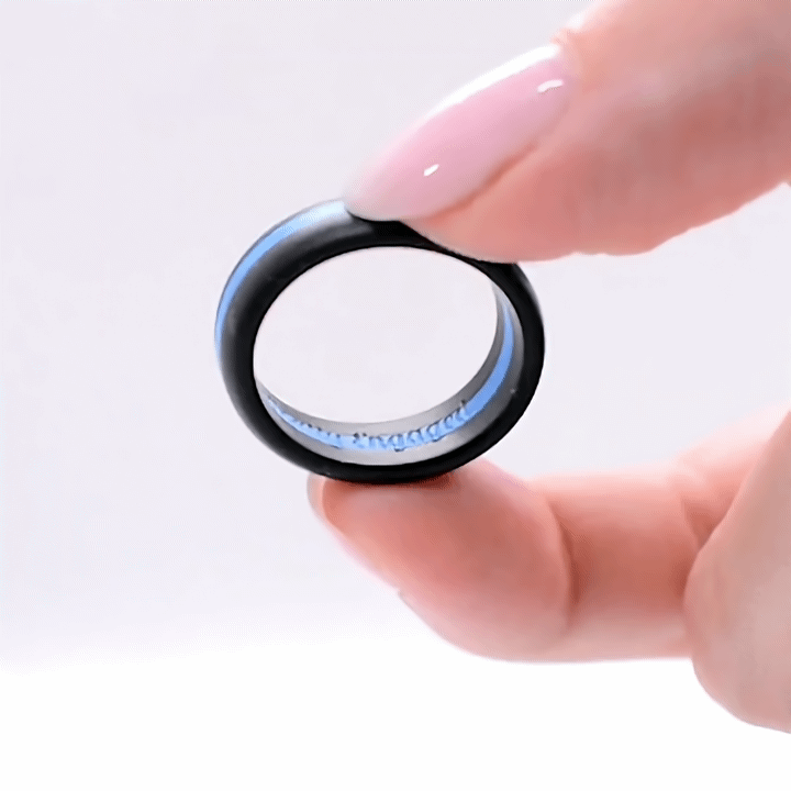 Blue stripe Black Silicone Ring