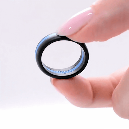 Blue stripe Black Silicone Ring