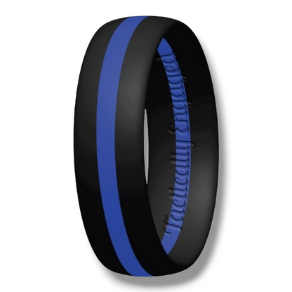 Blue stripe Black Silicone Ring