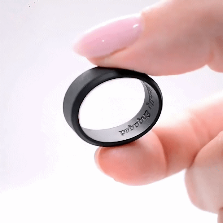 Wide Beveled Black Silicone Ring