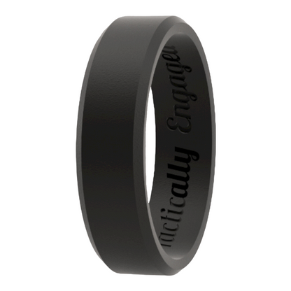 Wide Beveled Black Silicone Ring